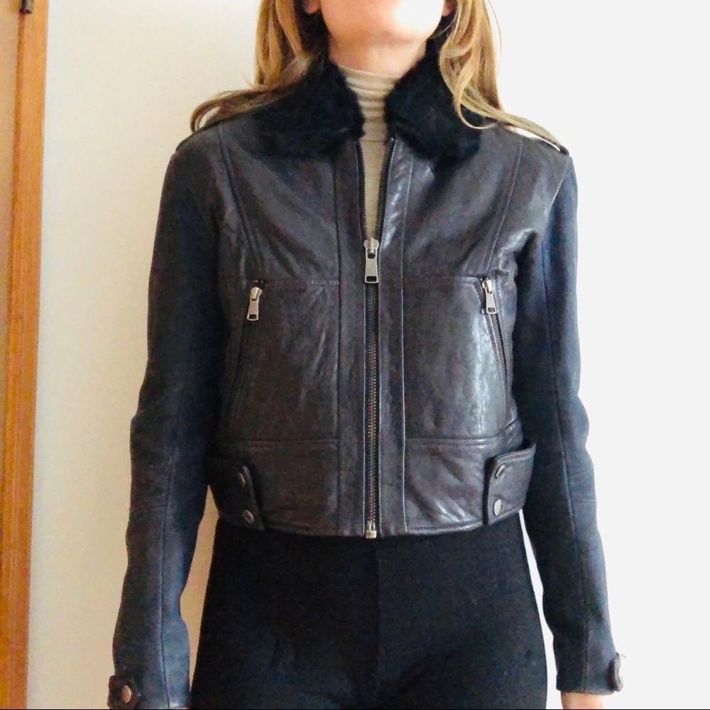 Andrew Marc Fur Lined Leather Bomber Jacket